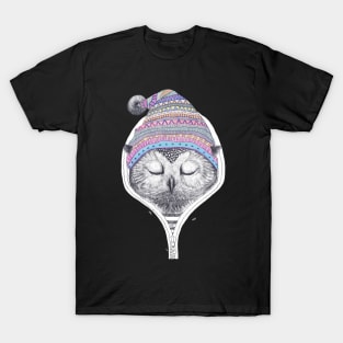 Winter owl on black T-Shirt